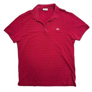 Men’s Burgundy Striped Shortsleeved Lacoste Polo Shirt